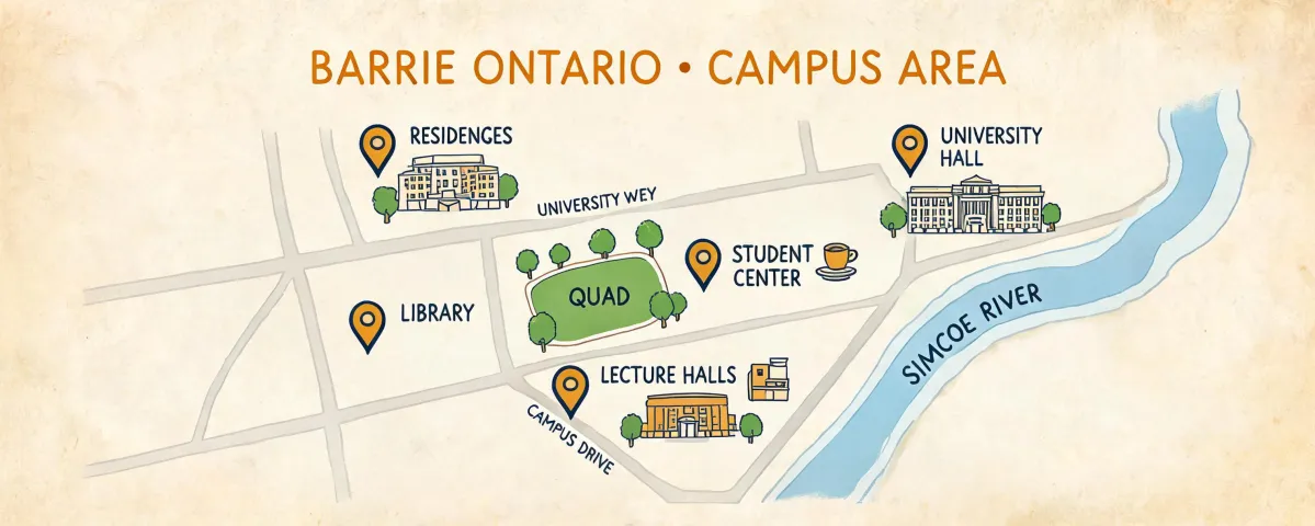 Map illustration of Napoleon Barrie campus area