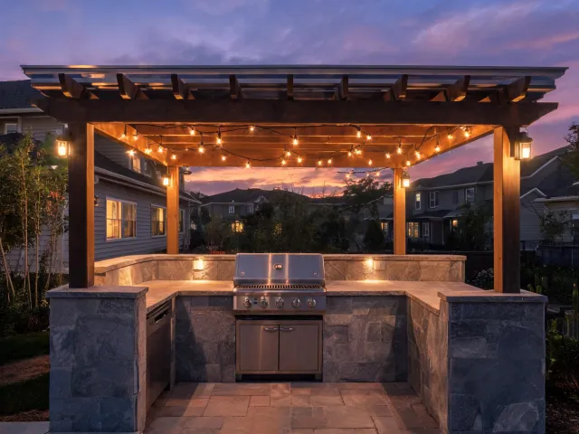 Outdoor kitchen with built-in gas grill