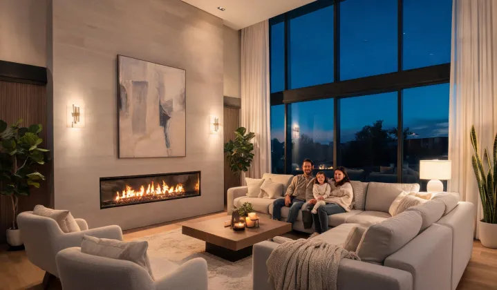 Custom home living room with Napoleon gas fireplace